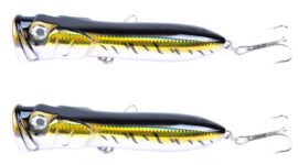 Yoshikawa Saltwater Popper Topwater Hard Lure Treble Hooks Gold tiger 7" (Pack of 2)