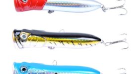 Yoshikawa Saltwater Popper Topwater Hard Lure Treble Hooks Red Head/Gold/Blue 7" (Pack of 3)