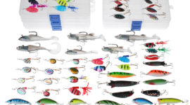 Assortment 5 Fishing Tackle Boxes Loaded 60 Fishing Lure Spinners Spoons Crankbaits Swimbaits