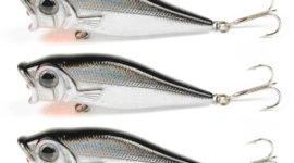 Yoshikawa Bass Fishing Popper Lure Topwater Floating Bait Walk The Dog 70mm 9g Black Silver (Pack of 3)