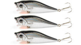 Yoshikawa Bass Fishing Popper Lure Topwater Floating Bait Walk The Dog 70mm 9g Black Silver (Pack of 5£©